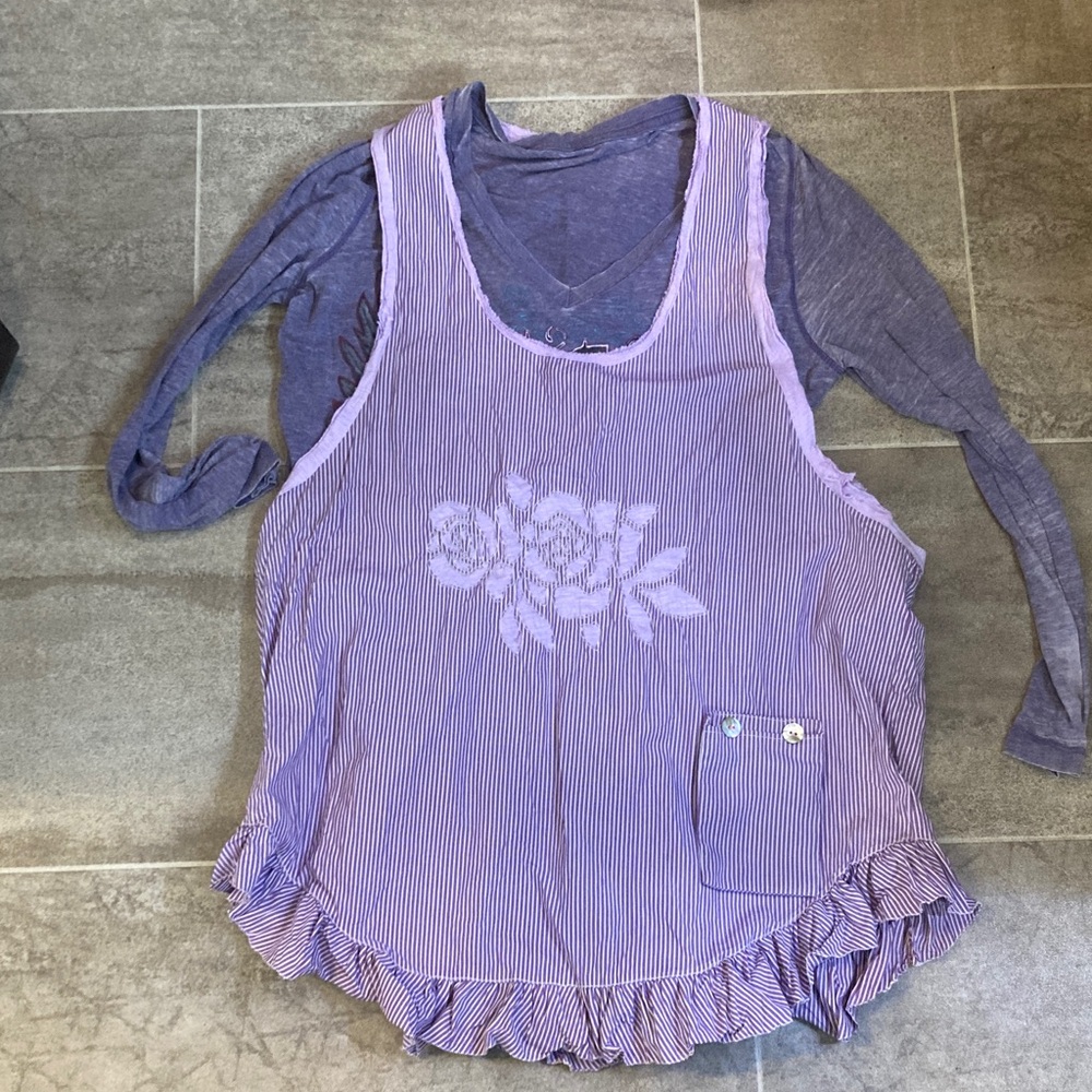Hand Crafted Lavender Striped Tank Top with Ruffle Hem - Picture 9 of 12